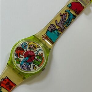Swatch Kids Lime Green Multicolor Cartoon Character Watch